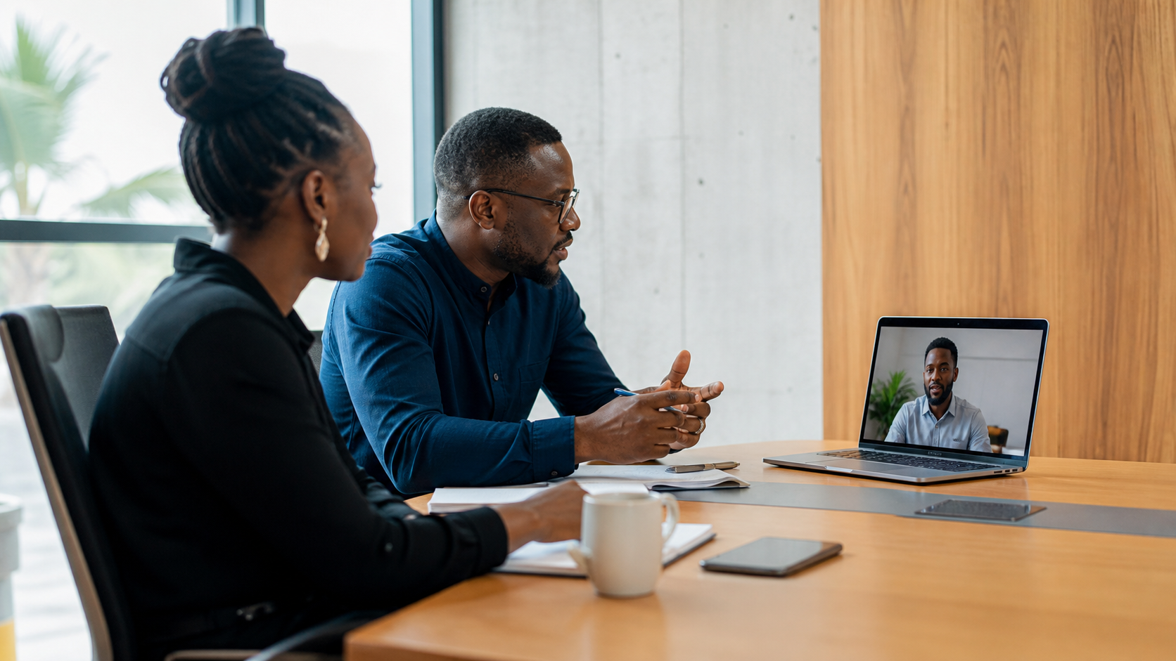 Équipe francophone à Lomé collaborant à distance avec un partenaire